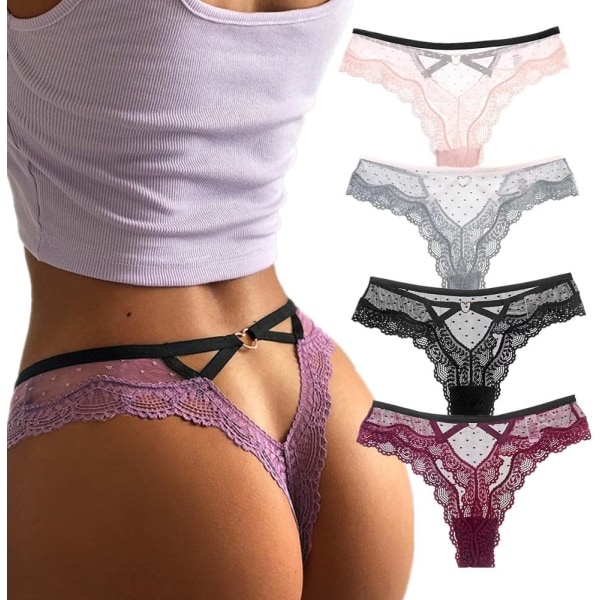 hoo Sexiga Damstringtrosor Damunderkläder Stretch Låg Midja Hipster Bikini Trosor G-string Kalsonger 4Pack Underbyxor Rosa/Grå/Svart Stor