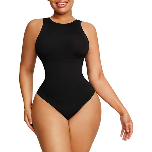 uit för kvinnor Tummy Control - Shapewear Racerback Top Kläder Sömlös Body Sculpting Shaper Hög Hals Svart Medium-Large