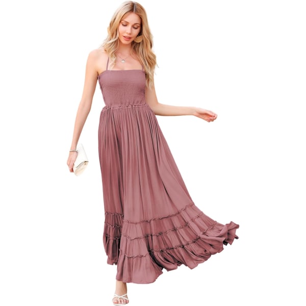 ivimos Dam Sommar Bomull Sexig Rygglös Långa Klänningar Mauve X-Large