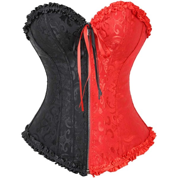 Kvinnors blommiga svarta spets trim korsett överbyst midja cincher bustier topp