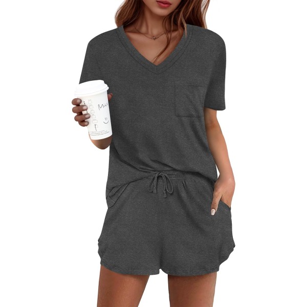 MOON Damkläder Pyjamas Set 2-delat Lounge Set Söt Kort Pyjamas Med Ficka Sovkläder Mörkgrå XX-Large
