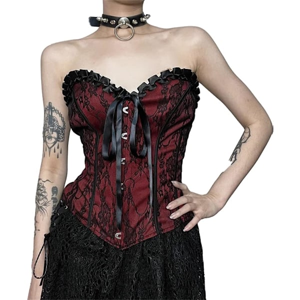 sv Bandage Tank Tops Gothic Grunge Vintage Streetwear Ärmlös Sexig Mesh Ruch Ruffle T-shirts Korsett Topp Fair Medium
