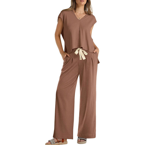 EFAN Lounge Sets för kvinnor Tvådelad outfit Huvtröja och vida byxor Träningsset Sweatsuit 02-coffe XX-Large