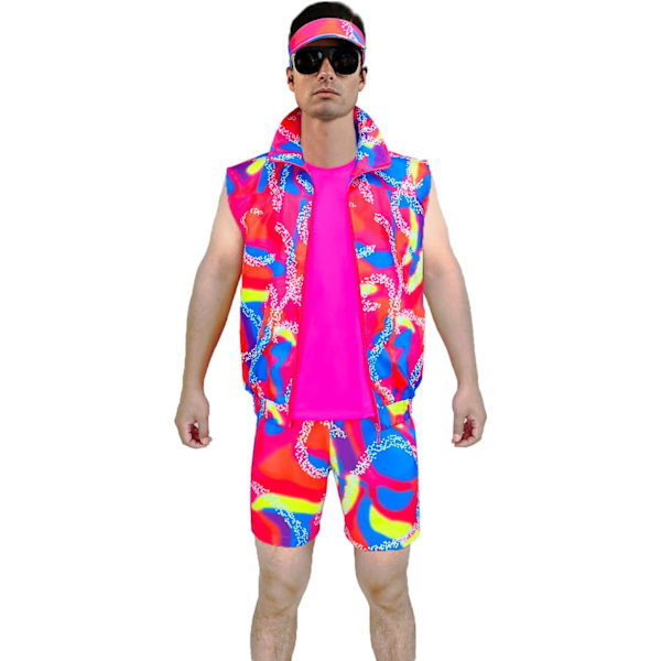 kawa Jackor 80-talets Ken Workout Kostym Halloween Cosplay Par Kostymer Tank Top Väst Strandshorts Solskärm För Vuxna Mig Rosa Herrar-Medium