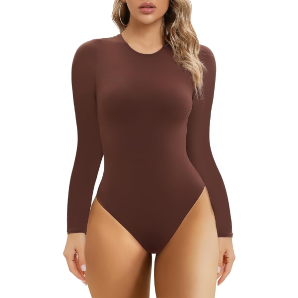 RX Body-Hugging T-shirt Bodysuit Tops för kvinnor Mjuk Cresw Neck Body Suits Passar alla Thong Jumpsuit Cocoa crew neck XX-Large