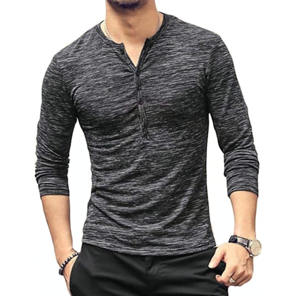 EIYXM Herr Soild Henley Korta Ärmar Toppar Knappar Fram Casual T-shirts Tee Grå-lång XX-Large