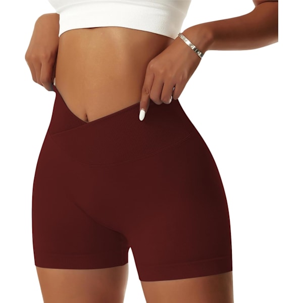 ie Dam Gym Shorts V Cross Elastisk Push Up Yoga Shorts Booty Scrunch Hög Midja Atletiska Leggings Ziegelrot Medium