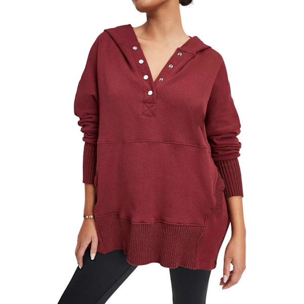 ivimos Dam Oversized Sweatshirts Höst Essential Hoodies Pullover Bomull Långärmad Knapp Upp Casual Toppar med Fickan Winered Liten