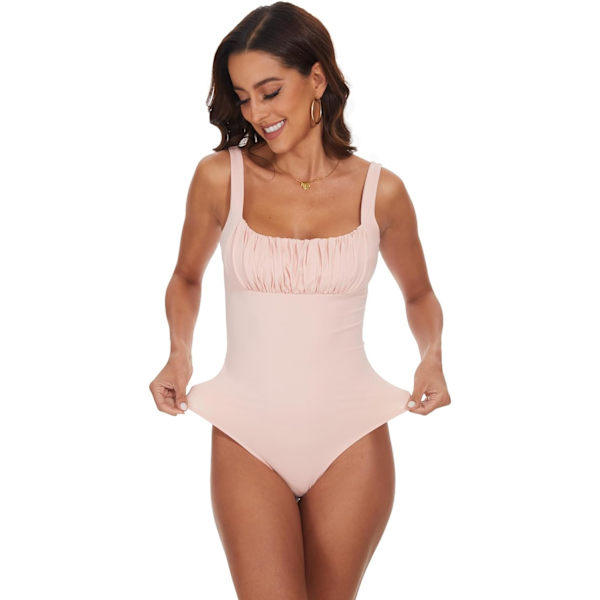 en Crop Tank Top Sexig fyrkantig V-ringning Dubbelfodrad Ruched Korsett Söt Klippt Ärmlös Cami Sommar Outfit Utekväll Topp Ljus Korall Pin Liten