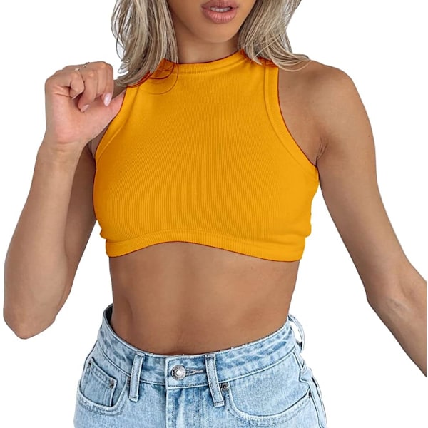 rdsion Dam Crew Neck Racerback Stickad Ribbad Basic Sleeveless Crop Tank Tops