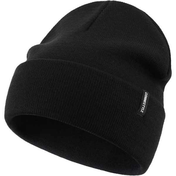 racy Unisex Stickad Mössa Sträckbar Cuffad Mössa Dam Vinter Skalle Mössa Svart En Storlek