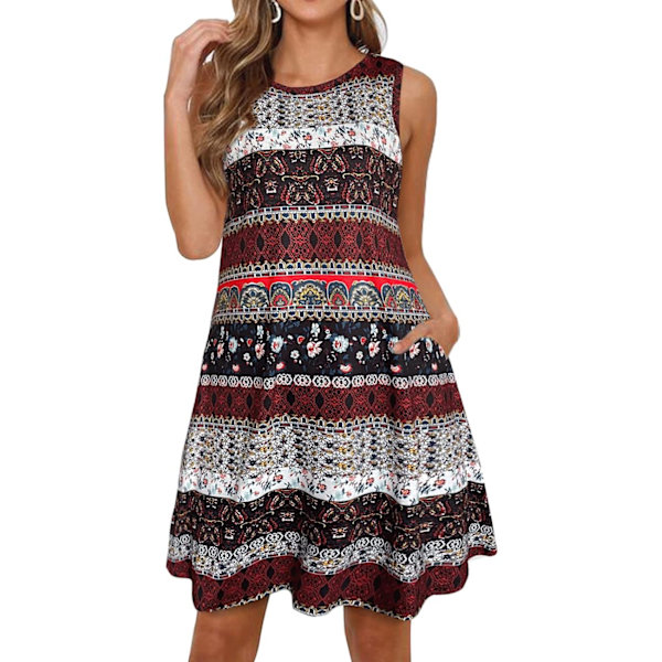 at Dam Sommarklänningar Strand Casual T-shirt Plus Size Blommig Kortärmad Lös Flytande Sommarklänningar Boho Brun X-Large