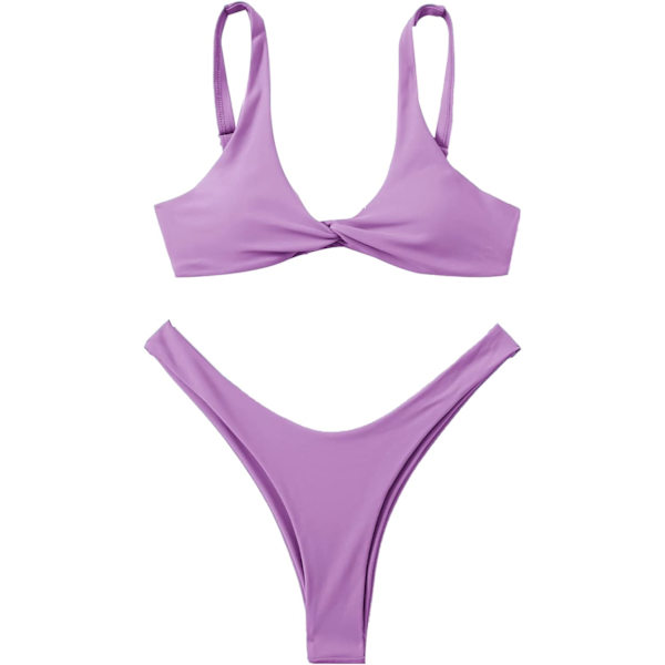dusa Dam Twist Front High Cut Thong Tvådelad Bikini Set Baddräkt Lavendel X-Large