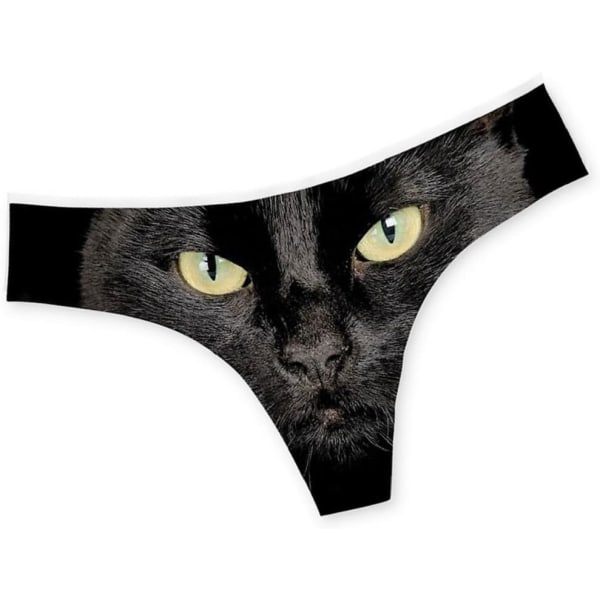 Crafty Owl 3D Print Trosbyxor Underkläder för kvinnor Skalle/Katt/Hund/Galaxy/Ros/Lip/Flagga (XL, Black Cat Thong), Black Ca Black Cat Thong X-Large