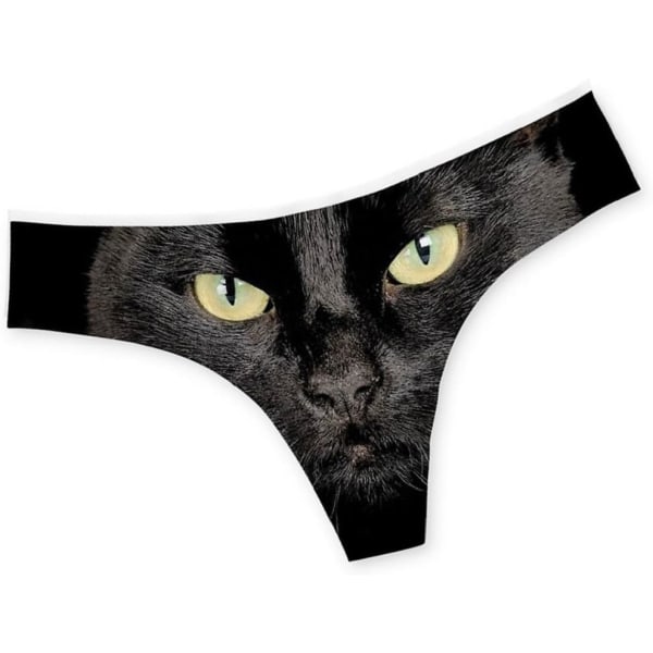 Crafty Owl 3D-tryckta trosor för kvinnor Skalle/Katt/Hund/Galaxy/Ros/Läpp/Flagg (XL, Svart katt string), Svart Ca Svart katt string Medium