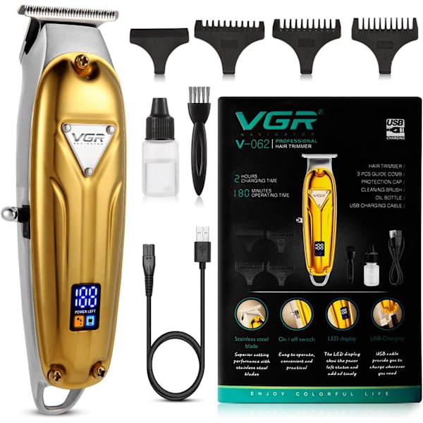 V Sladdlös hårklippare för män professionell, laddningsbar med LED-display, T Outliner skäggtrimmer frisör frisyr grooming hem hårklippningskit