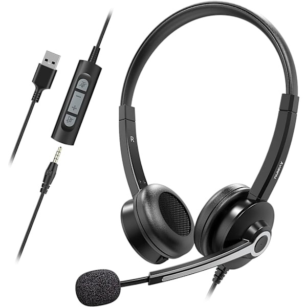 B-headset med mikrofon, 3,5 mm-uttag, hörlurar med brusreducerande mikrofon, Inli