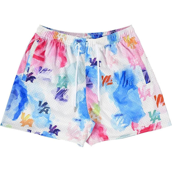 MLEMON Mesh Graphic Print Shorts för män, Casual Fashion Cool Shorts Retro Active Gym Streetwear Short Pants