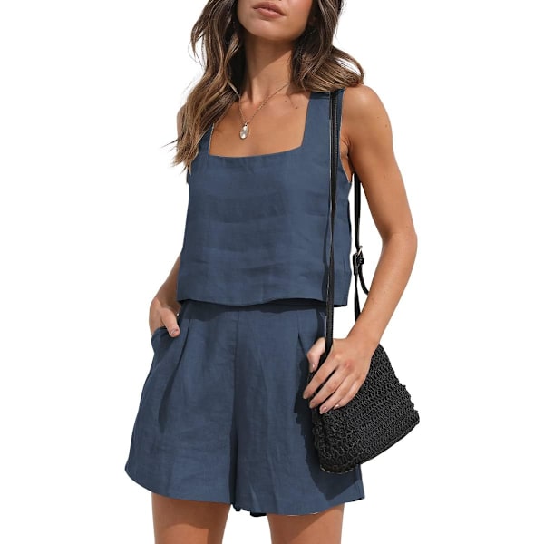 N Damkläder Två Delar Linne Matchande Set 2 Delar Lounge Shorts Crop Tank Tops 2023 Trendiga Kläder Sommarsemester