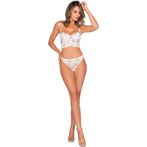 amgirl Womens Heart Lace Cropped Bustier Set White X-Large