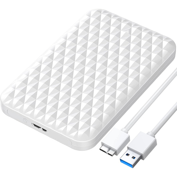 Hårddiskhölje 2,5 tum SATA till USB 3.0 HDD-hölje för 7/9,5 mm SSD/HDD upp till 6 TB verktygsfritt stöd UASP-2520U3-V1 USB 3.0 vit