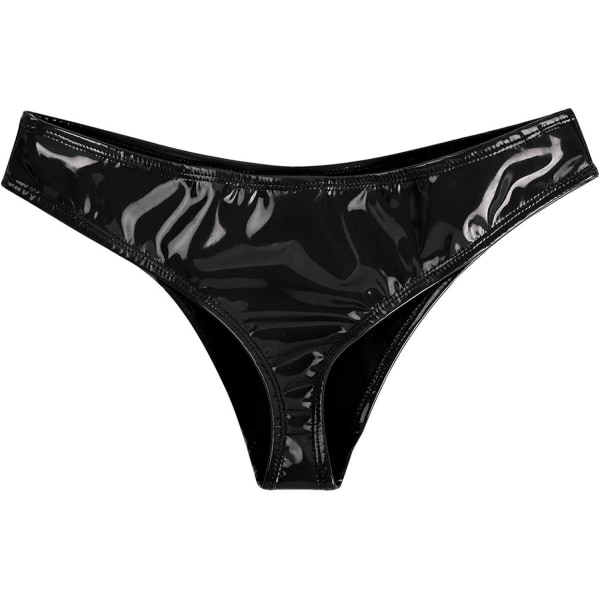 KMD Dam PU String Rave Party Bottoms Låg Midja Hög Skuren G-String Stringtrosor Trosor Svart X-Large