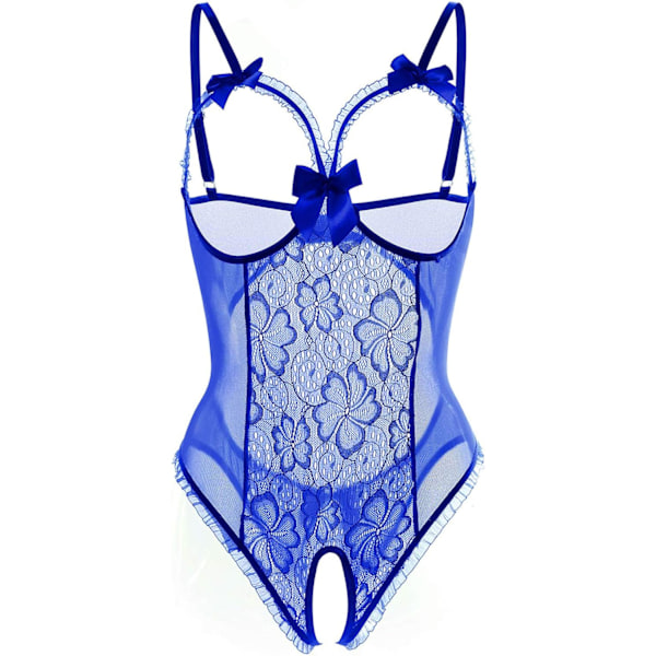 gerie för kvinnor En-delad Teddy Lingerie Sexig Bodysuit Spets Nattlinne Blå Stor
