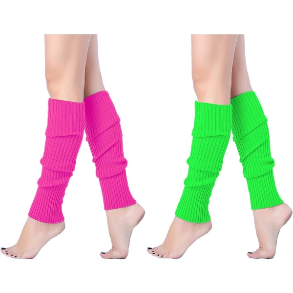 Dam Juniors Neon Ribbade benvärmare för 80-tals åttio fest Sports Yoga 2-pack (1 grön+r One Size