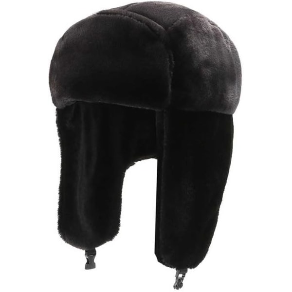ATPG Bomberhatt för kvinnor Faux Fur Trapper Hat Warm för unisex Ushanka Winter Warm Cossack Rysk vindtät cap Thicken Black One Size