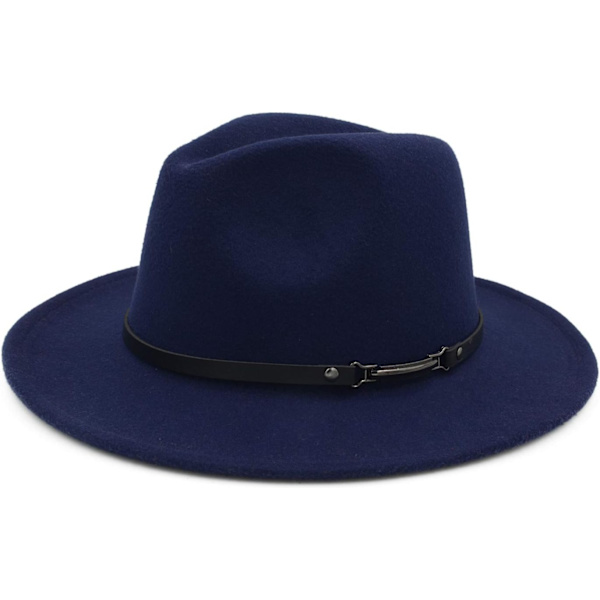 esh Bred Brätte Unisex Klassisk Bälte Spänne Fedora Hatt Marinblå