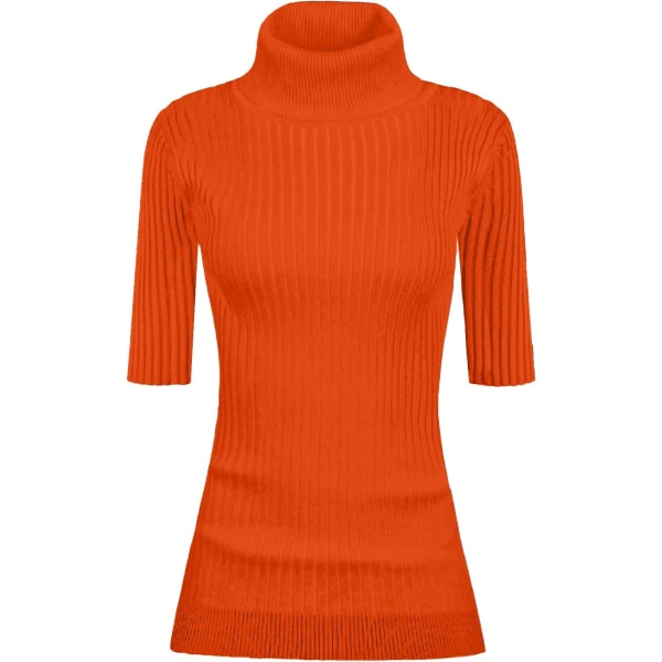 Dam med polokrage 1/2 halvärm Mycket stretchig ribbstickad tröja Orange Liten