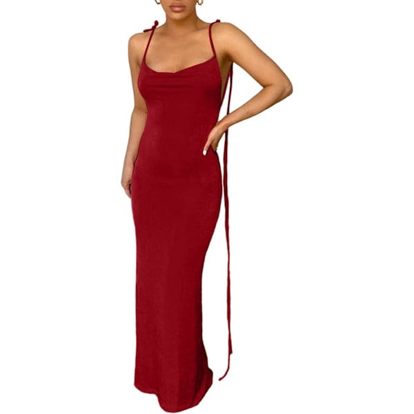 javun Kvinnors Sommar Spaghetti Rem Sexy Ärmlös Rygglös Bodycon Festklubb Cocktailklänning Röd Medium