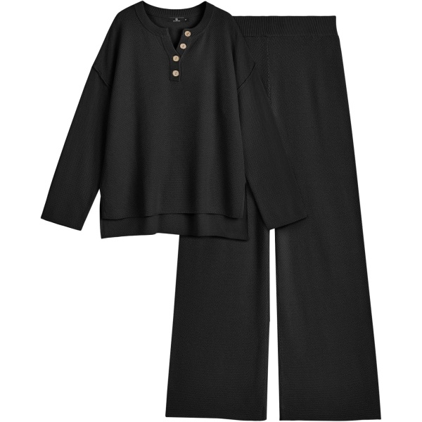 SORY Dam 2-delade Trendiga kläder Oversized Slouchy Matchande Lounge Set Cozy Knit Loungewear Sweater Set Black Small