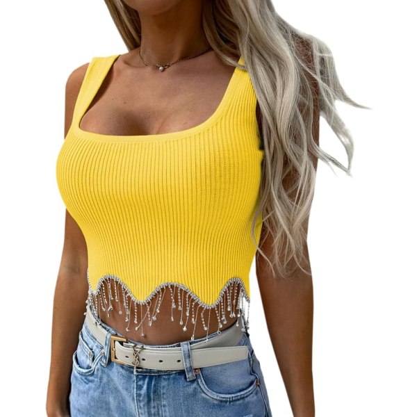 caela Dam Metallic Reflex Strapless Off Shoulder Crop Tube Top Rave Party Bandeau BH Yellow Wave Small