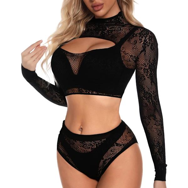 tifo Damunderkläder Nät BabyDoll Bodycon Miniklänning Set One Size Blackt90 One Size