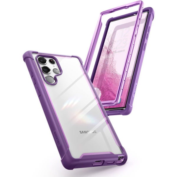 lason Ares-serie fodral designat för Galaxy S22 Ultra 5G (2022-utgåva), robust genomskinligt stötfångarfodral utan inbyggd skärm lila