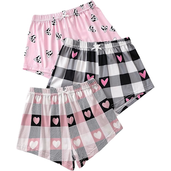 dusa Flickors 3pack Rutiga Tryck Elastisk Midja Casual Shorts Rutiga Hjärta Mul 8 År
