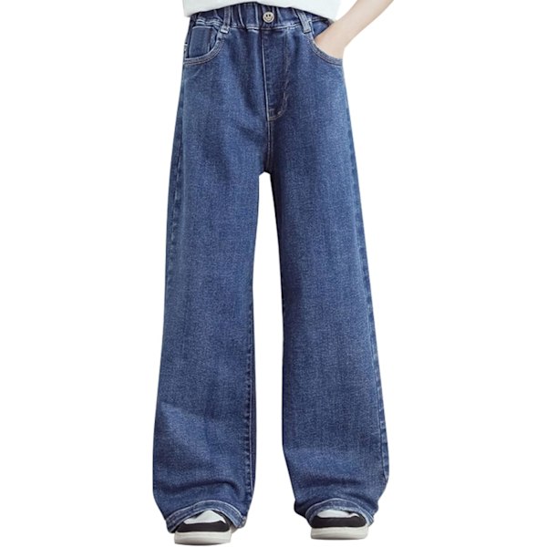 byrrly Girls Wide Leg Jeans Kids Baggy Elastisk Midja Casual Denimbyxor med Ficka