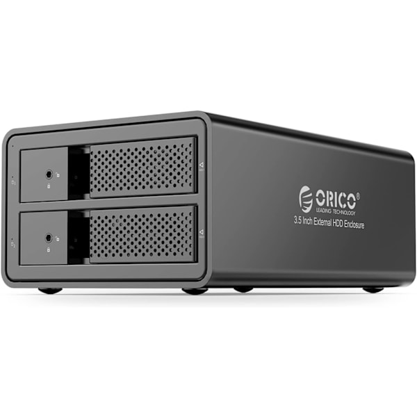 2 Bay USB 3.0 till SATA Externt Hårddiskhölje för 3,5 tums HDD Stöd 32TB (2 x 16TB) Aluminiumlegering RAID-hölje Stöd RAID-läge Lagring