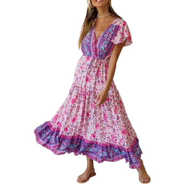 ivimos Dam sommar blommigt print bomull kortärmad flytande klänning Vitrosa Medium