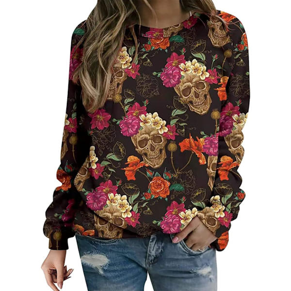 aolk Pumpa-tröja Halloween Crewneck-tröja - Katter Grafisk Tryckt Långärmad Lös Pullover-topp