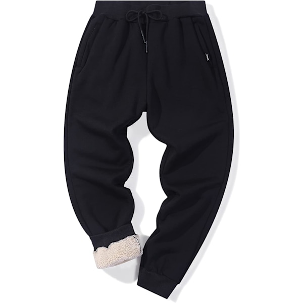 MEA Fleece Joggers Byxor för Män Vinter Aktiv Löpning Sherpa Fodrade Sweatpants Svart X-Small