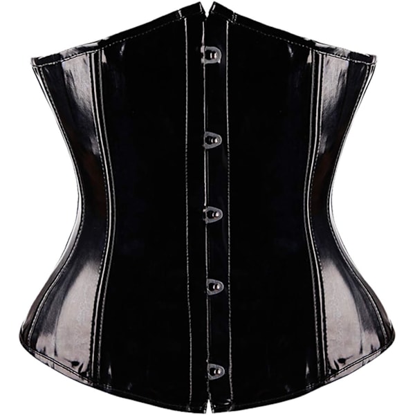 FUT PVC Läder Steampunk Gotisk Midjetränare Underbust Korsett Bustier Svart & Spänne - Stor