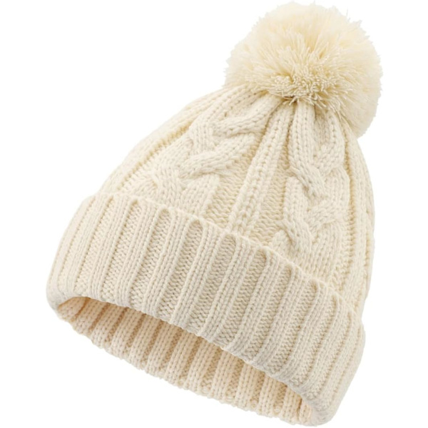 racy Toddler Vinterkabel Stickad Mössa Pom Pom Mössa Mössa för Barn Pojkar Flickor Beige