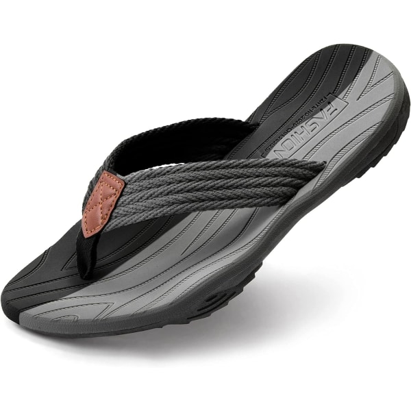 GNAR Flip Flops för män, Komfortsandaler med stringtrosor med bågstöd, Snabbtorkande halkfria reglage för utomhussommarstrand Svart&grå 8,5 US