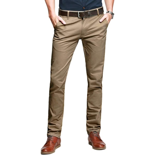 ch herr Slim Tapered Flat Front Casual byxor Sandybrown 30