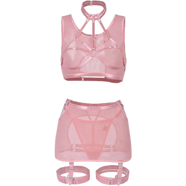 Kvinnors Lingerie Sexig Teddy One-Piece Spets Babydoll Fishnet BabyDoll Bodysuit Nattlinne Rosa Stor