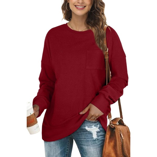 EFAN Sweatshirts för kvinnor Crewneck långärmade skjortor Y-brick Red Large
