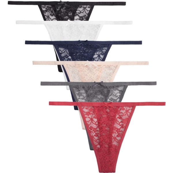ouqan 6-pack stringtrosor för kvinnor Tangas Sexiga underkläder med stretchiga trosor Multicolor-b Medium