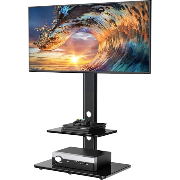 PLESMITH Swivel golv-TV-stativ/bas med hyllor för de flesta 32-65 tums LCD LED-TV-apparater - Universellt TV-stativ perfekt för hörn och sovrum, höjdjusterbar